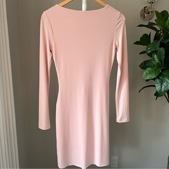 Graham & Spencer Pink Bodycon Ruched Long-sleeved Dress Knee-length Size P / XS - Picture 4 of 7